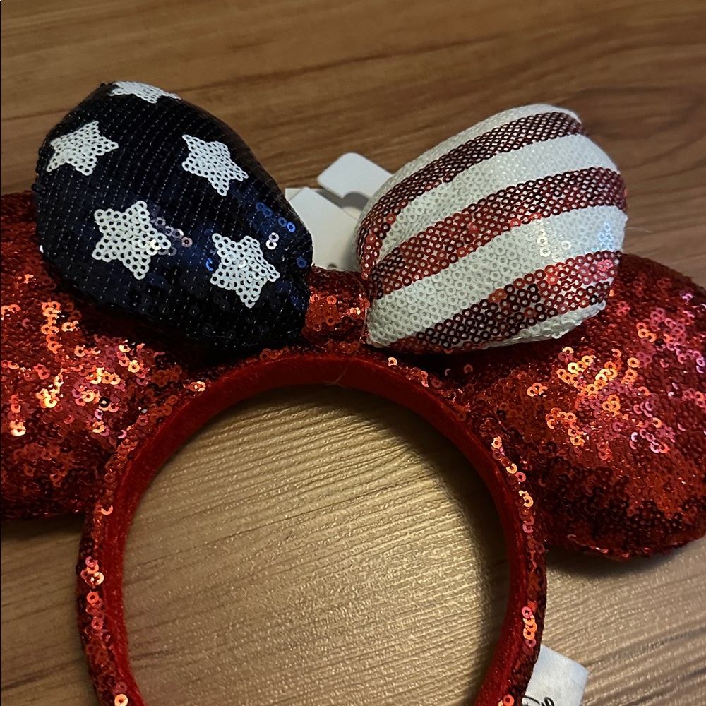 Disney Minnie Mouse Ears Headband Red Sequin Bow Adult New‎ w/ Tags - Picture 2 of 4